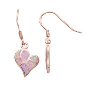 14k Rose Gold Over Silver Lab-Created Pink Opal Heart Drop Earrings