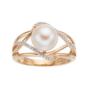 14k Gold Freshwater Cultured Pearl & Diamond Accent Crisscross Ring