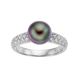 14k White Gold Tahitian Cultured Pearl & 1/3 Carat T.W. Diamond Ring