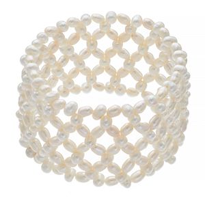 Freshwater Cultured Pearl Multi Row Woven Stretch Bracelet