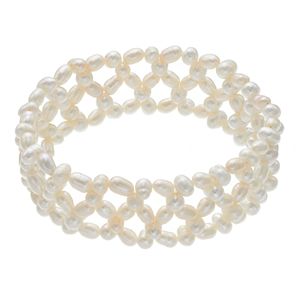 Freshwater Cultured Pearl Triple Row Woven Stretch Bracelet