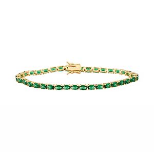 Gold Tone Sterling Silver Simulated Emerald Tennis Bracelet