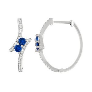 Sterling Silver Lab-Created Blue & White Sapphire Oval Hoop Earrings