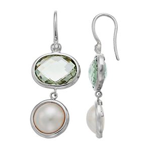Sterling Silver Green Quartz & Freshwater Cultured Pearl Drop Earrings