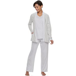 Women's Croft & Barrow® Pajamas: Knit Tank, Cardigan & Pants 3-Piece PJ Set
