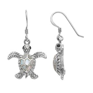 Sterling Silver Mother-of-Pearl Turtle Drop Earrings