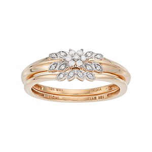 10k Gold 1/10 Carat T.W. Diamond Flower Engagement Ring Set