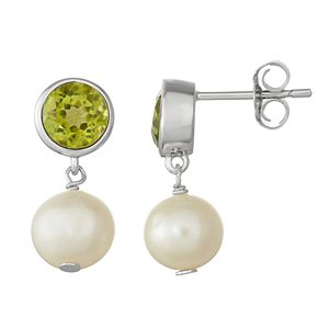 Sterling Silver Peridot & Freshwater Cultured Pearl Drop Earrings