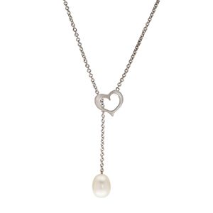 PearLustre by Imperial Sterling Silver Freshwater Cultured Pearl Heart Lariat Necklace