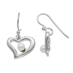 PearLustre by Imperial Sterling Silver Freshwater Cultured Pearl Heart Drop Earrings