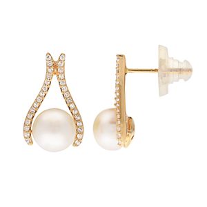 14k Gold Freshwater Cultured Pearl & White Topaz Drop Earrings