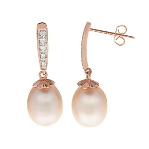 14k Rose Gold Freshwater Cultured Pearl & Diamond Accent Drop Earrings