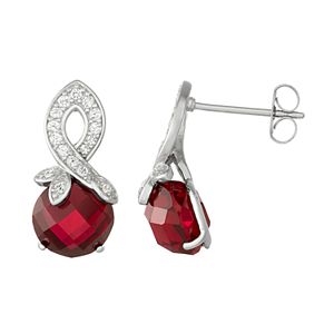 Sterling Silver Lab-Created Ruby & White Sapphire Swirl Drop Earrings