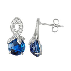 Sterling Silver Lab-Created Blue & White Sapphire Swirl Drop Earrings
