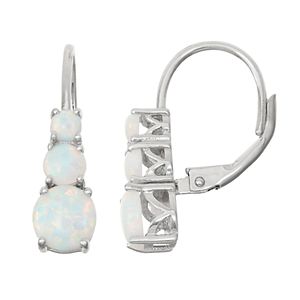 Sterling Silver Lab-Created Opal Graduated Drop Earrings