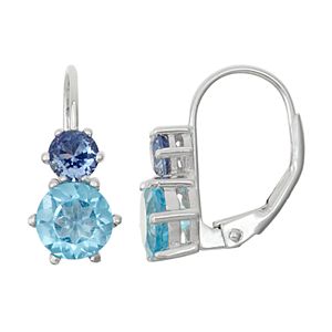 Sterling Silver Swiss Blue Topaz & Lab-Created Sapphire Double Drop Earrings