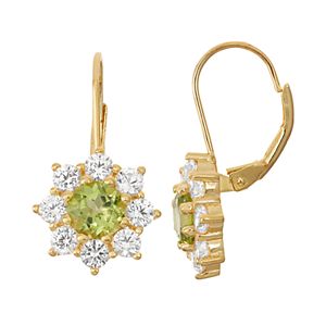 14k Gold Over Silver Peridot & Lab-Created White Sapphire Starburst Drop Earrings