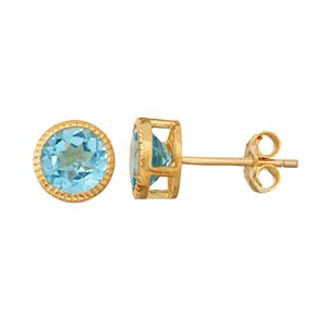 14k Gold Over Silver Swiss Blue Topaz Stud Earrings