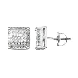 Men's Sterling Silver Cubic Zirconia Square Stud Earrings