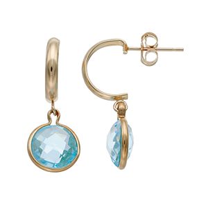 10k Gold Sky Blue Topaz Semi-Hoop Earrings