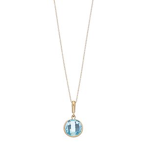 10k Gold Sky Blue Topaz Pendant Necklace