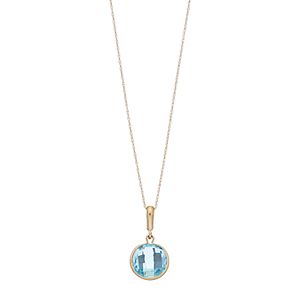 10k Gold Sky Blue Topaz Pendant Necklace