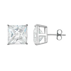 Men's 14k White Gold Cubic Zirconia Square Stud Earrings