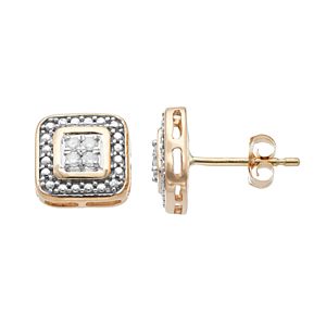 10k Gold 1/10 Carat T.W. Diamond Cluster Square Stud Earrings