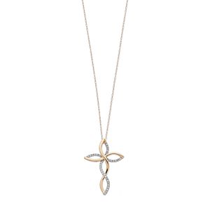 10k Gold 1/10 Carat T.W. Diamond Openwork Cross Pendant