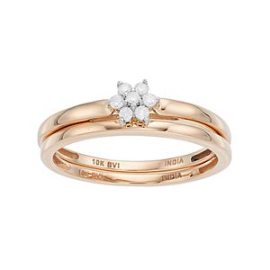 10k Gold 1/10 Carat T.W. Diamond Flower Engagement Ring Set