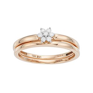10k Gold 1/10 Carat T.W. Diamond Flower Engagement Ring Set