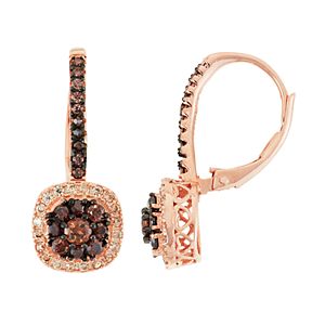 14k Rose Gold Over Silver Cubic Zirconia Halo Drop Earrings