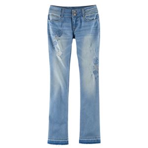 Girls 7-16 Mudd® Embroidered Flower Ripped Double-Button Skinny Bootcut Jeans