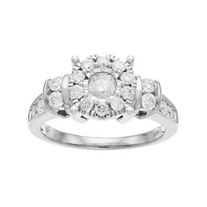 10k Gold 1 Carat T.W. Diamond Flower Engagement Ring