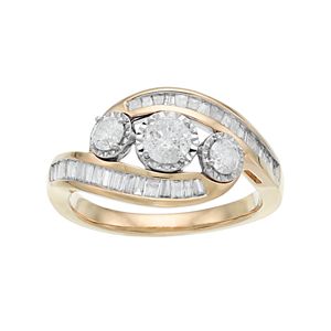 10k Gold 1 Carat T.W. Diamond 3-Stone Bypass Engagement Ring