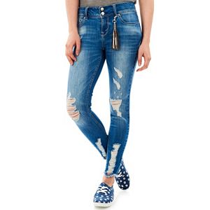 Juniors' Wallflower Luscious Ripped Curvy Ankle Jeans