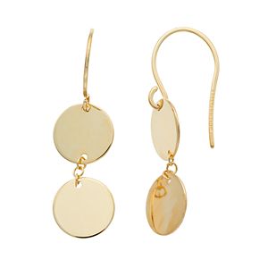 14k Gold Double Disc Drop Earrings