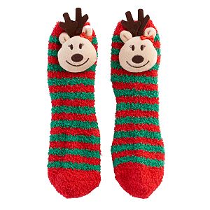 Girls 7-16 Striped Reindeer Slipper Socks