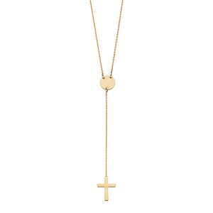 14k Gold Disc & Cross Y Necklace