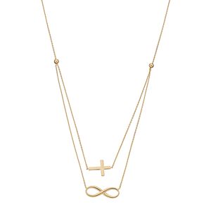 14k Gold Sideways Cross & Infinity Swag Necklace