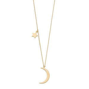 14k Gold Moon & Star Necklace