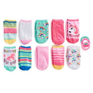 Girls 7-16 10-pk. Unicorn No Show Socks with Ponytail Holders