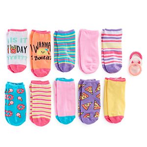 Girls 7-16 10-pk. Foodie No Show Socks with Ponytail Holders