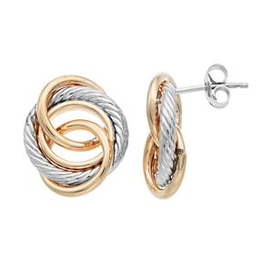 Two Tone 14k Gold Circle Link Drop Earrings