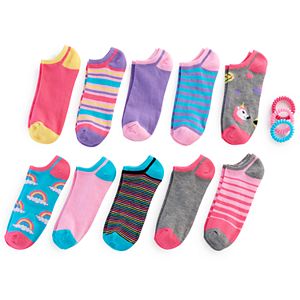 Girls 7-16 10-pk. Rainbow & Unicorn No Show Socks with Ponytail Holders