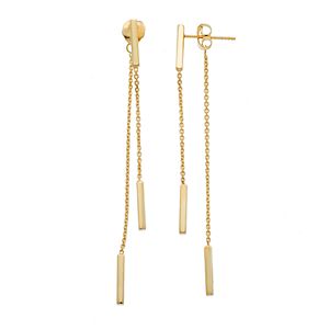 14k Gold Bar Chain Front-Back Earrings