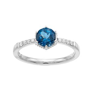 LC Lauren Conrad 10k White Gold London Blue Topaz & 1/10 Carat T.W. Diamond Ring