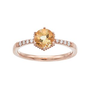 LC Lauren Conrad 10k Rose Gold Citrine & 1/10 Carat T.W. Diamond Ring