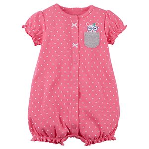 Baby Girl Carter's Polka-Dot Pocket Mouse Snap-Up Romper