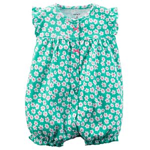 Baby Girl Carter's Floral Pattern Ruffle Back Snap-Up Romper
